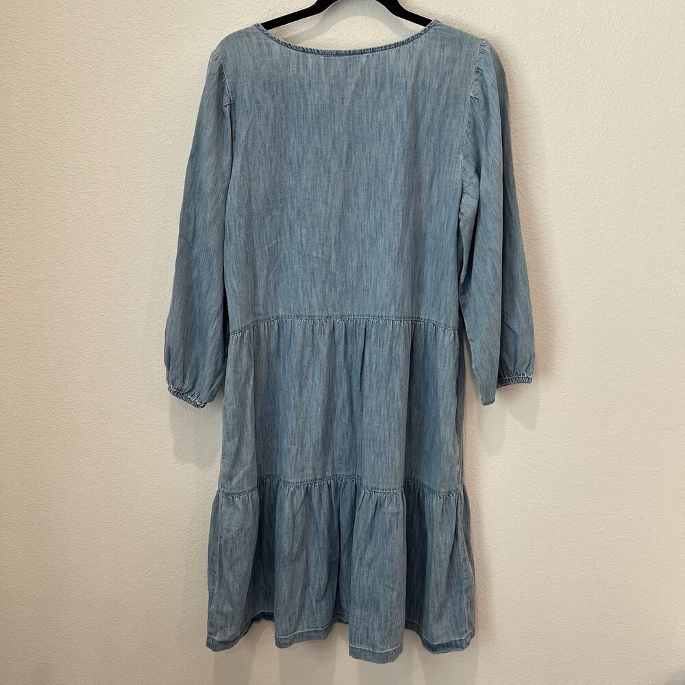 Gap Women’s 100% Cotton Denim Tiered Dress with Washwell Blue M Tall Western - Picture 6 of 8